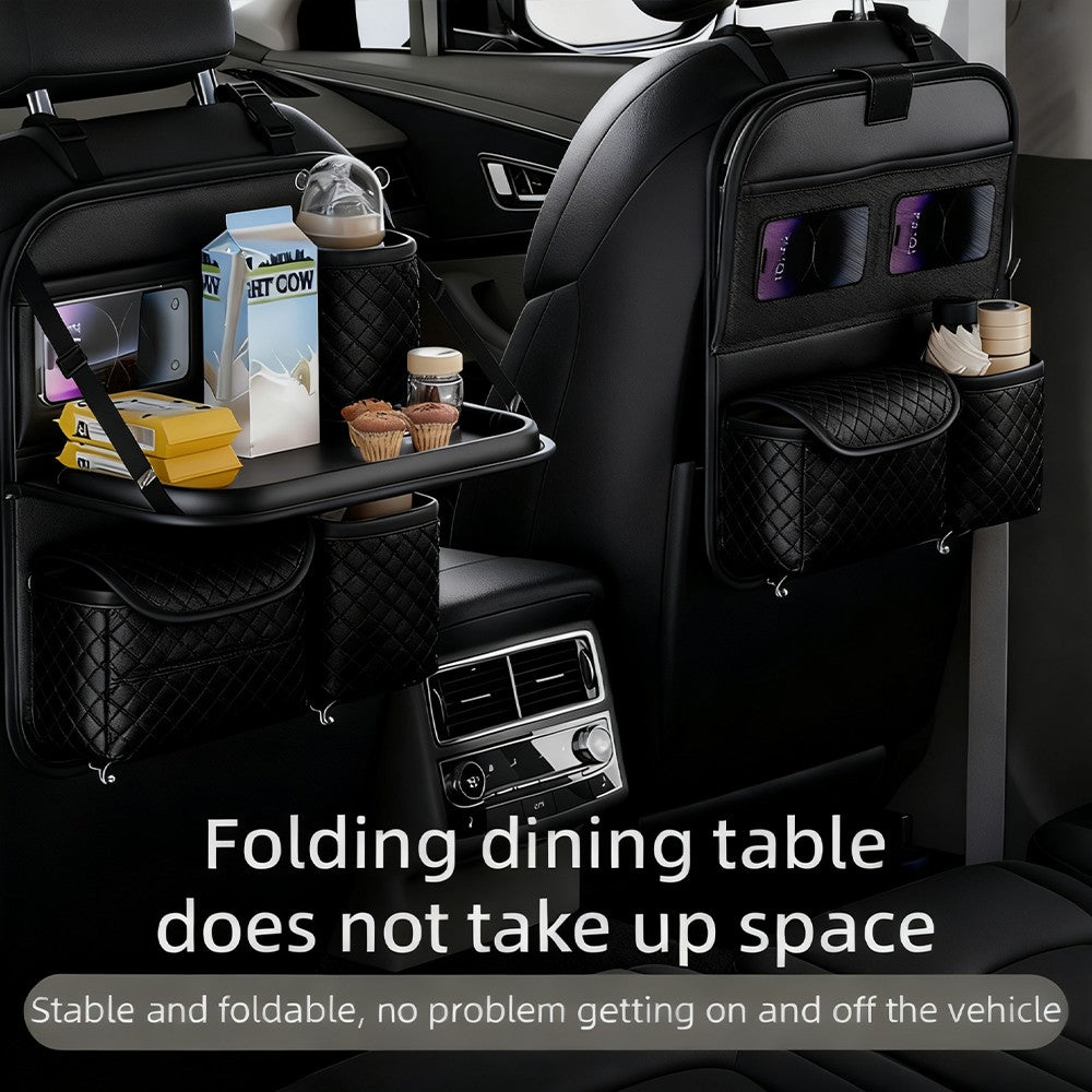 Car Back Seat Organiser | Multi-Pocket Leather Storage Bag, 40x36cm, Beige & Black | HOORIVA