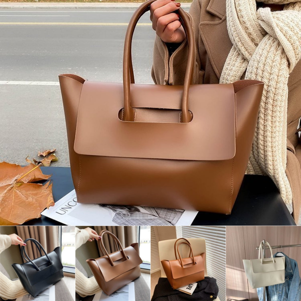 Women's Retro PU Leather Tote Bag – Large Capacity Shoulder Handbag