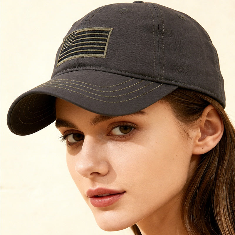 Wide Brim Flag Embroidered Sun Cap