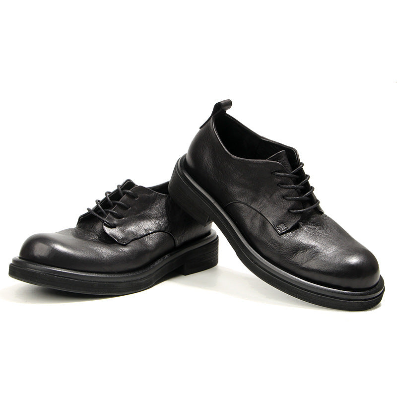 Men's Full-Grain Leather Derby Shoes – British Vintage | Round Toe | Lace-Up | Black & Dark Brown | EU 38–44 | Hooriva