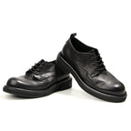 Men's Full-Grain Leather Derby Shoes – British Vintage | Round Toe | Lace-Up | Black & Dark Brown | EU 38–44 | Hooriva