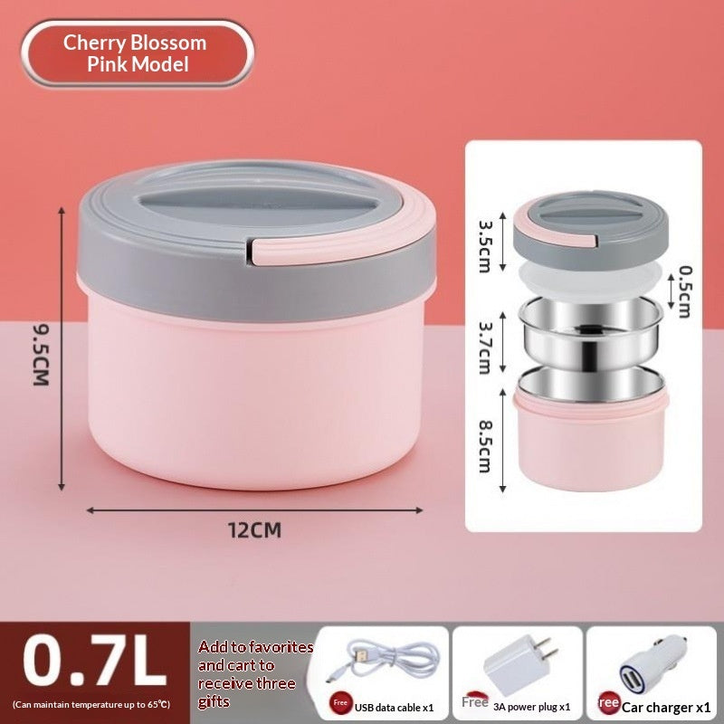 USB Electric Heated Lunch Box – Portable Constant Temperature Bento Box for Car & Travel (0.7L / 1.2L)