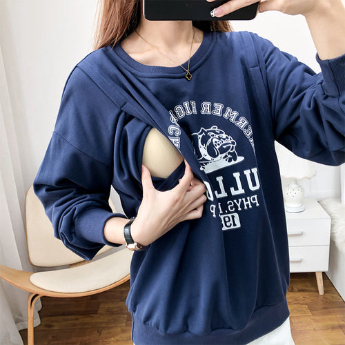 Breastfeeding Sweater for Pregnant Women – Cotton Round Neck | Nursing Top