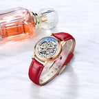 Chenxi Diamond Skeleton Automatic Watch – Rose Gold Case, Genuine Leather Strap | 5 Colours