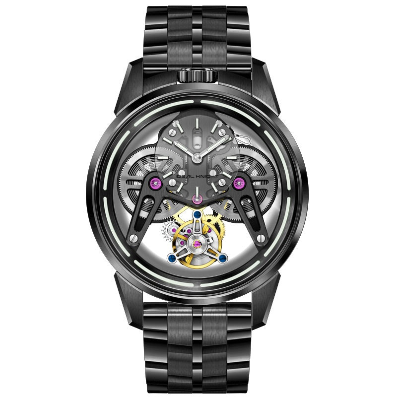 IK6806 Armor Tourbillon Mechanical Watch for Men | Black & Silver Case
