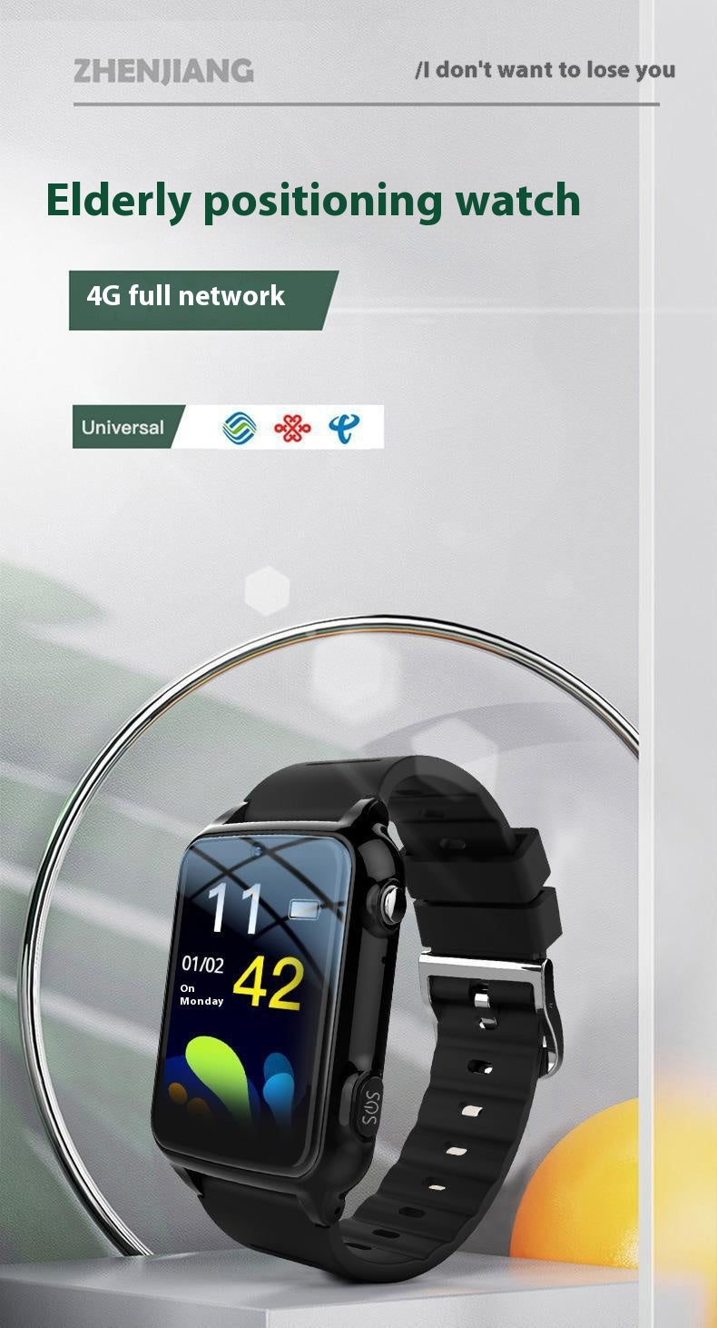 Elderly 4G GPS Smart Watch – Anti-Lost Positioning, Heart Rate & Step Counter | Black & Red