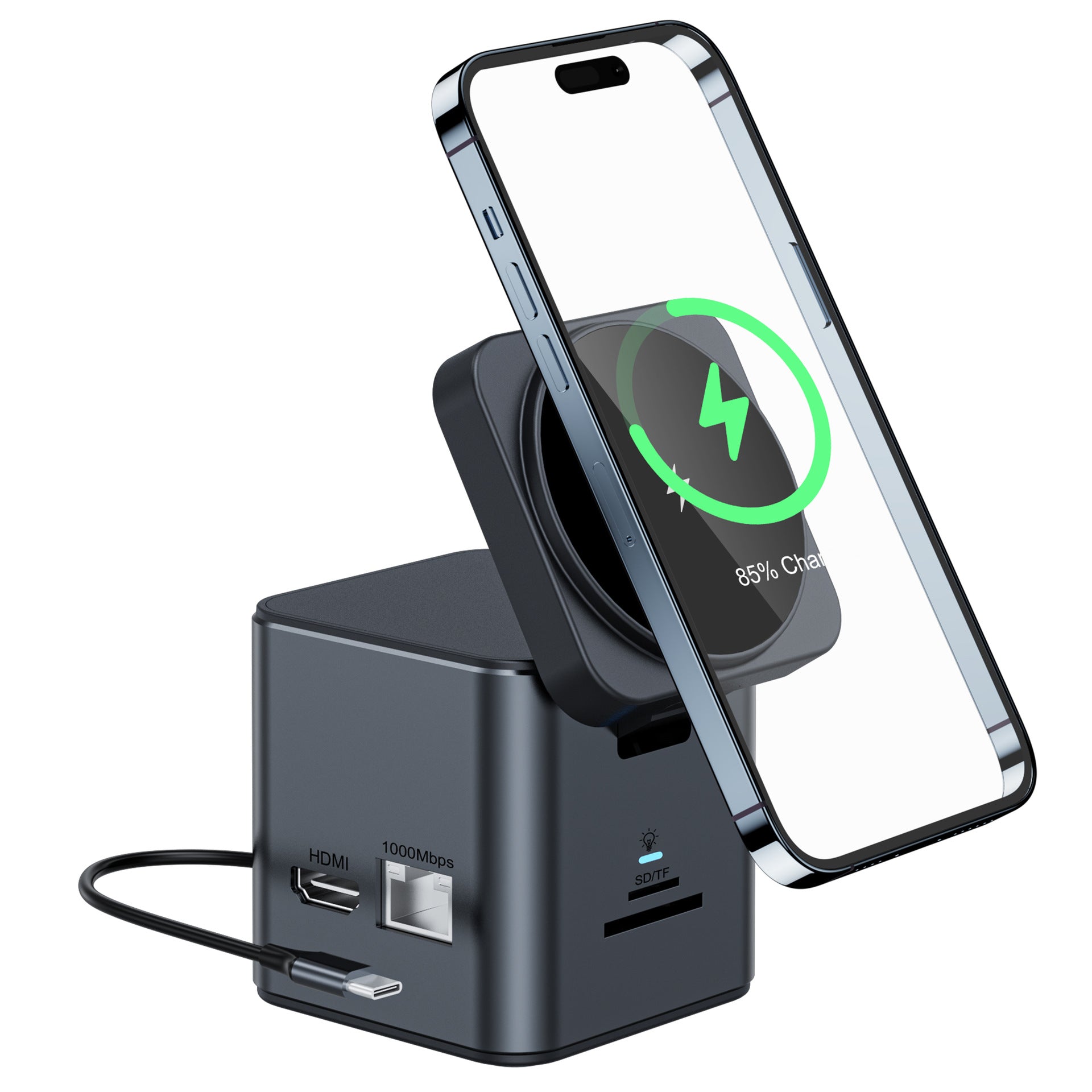 8-in-1 USB-C Docking Station | 15W Magnetic Wireless Charging | 4K HDMI | PD 100W | RJ45