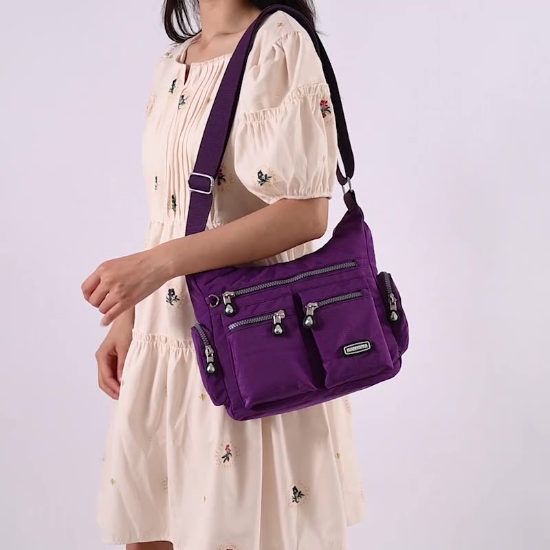Women's Waterproof Nylon Crossbody Bag – Retro Messenger Shoulder Bag with Multi-Pockets