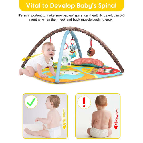 Baby Activity Play Mat & Gym – Zoo Theme Sensory Playmat | 4 Toys | 0–6 Months+