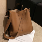 PU Leather Women's Bucket Crossbody Bag — Soft, Street Trend, Black, Brown & Khaki