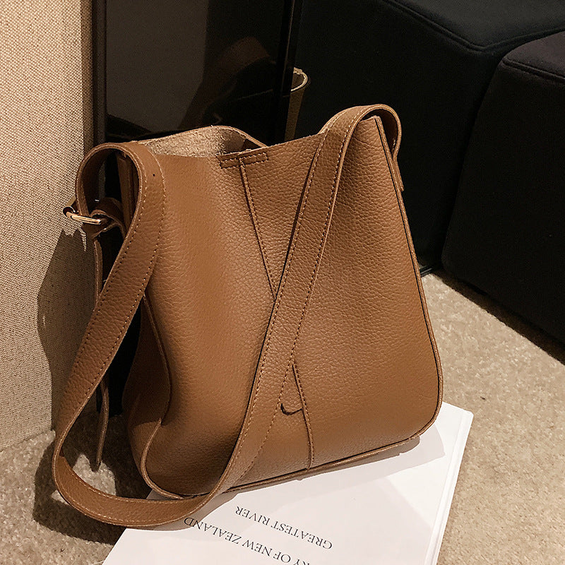 PU Leather Women's Bucket Crossbody Bag — Soft, Street Trend, Black, Brown & Khaki