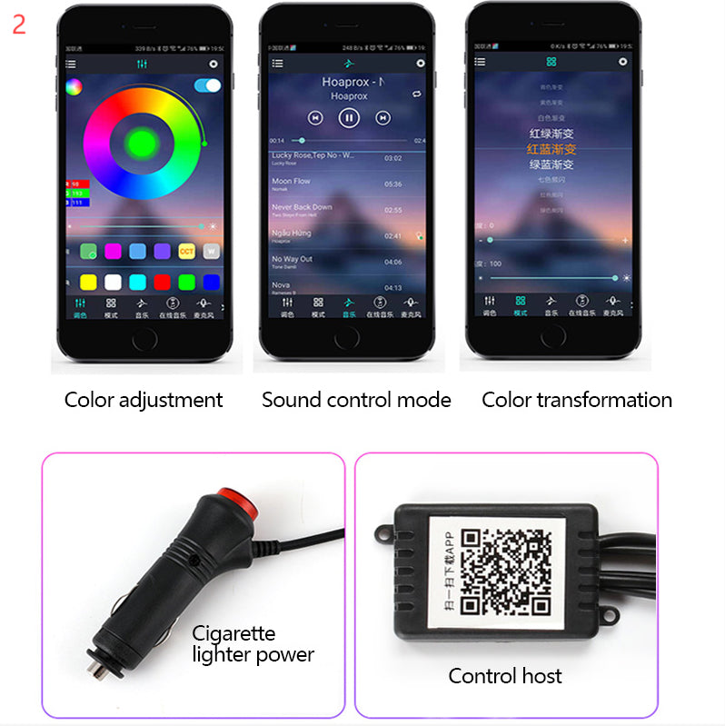 طقم إضاءة داخلية من الألياف الضوئية للسيارة | تطبيق RGB ومزامنة الموسيقى شرائط LED داخلية | HOORIVA