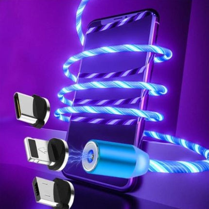 Hooriva Blue Magnetic LED Flow Charging Cable with glowing streamer light for iPhone and Android