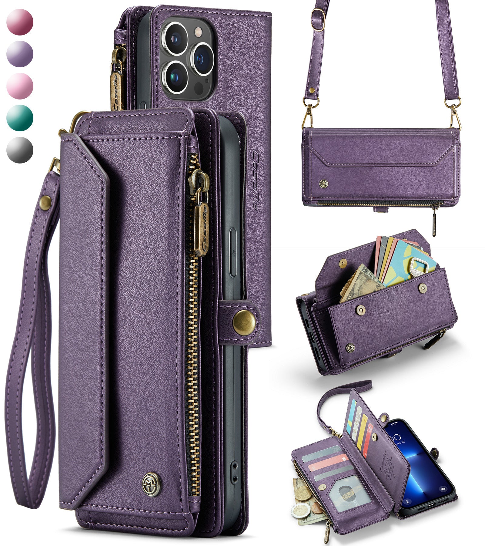 Crossbody Wallet Phone Case | Zipper Leather Samsung Case with Strap