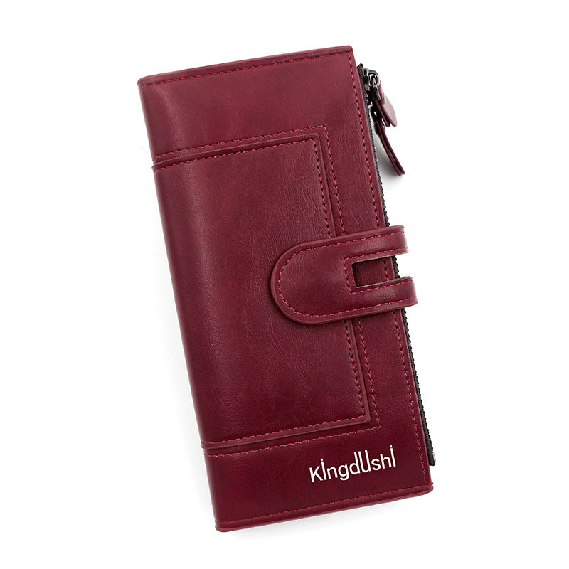 Women's PU Leather Multifunctional Wallet Purse – 9 Card Slots, Photo Window & Dual Zipper Coin Pockets