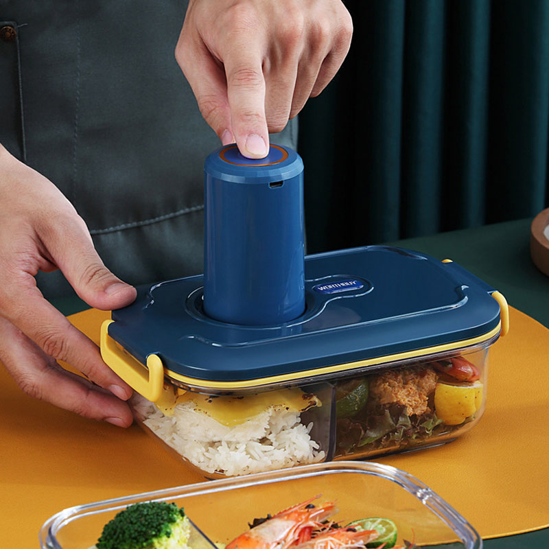 Electric Vacuum Seal Lunch Box with Divided Compartments – Clear Airtight Bento Box with Pump (1000ml / 1300ml)