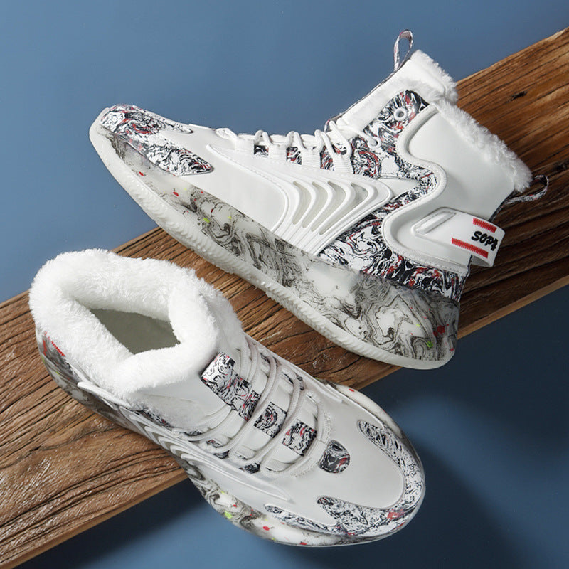 Men's High Top Basketball Shoes – Fly Weave Plush Cotton Trainers