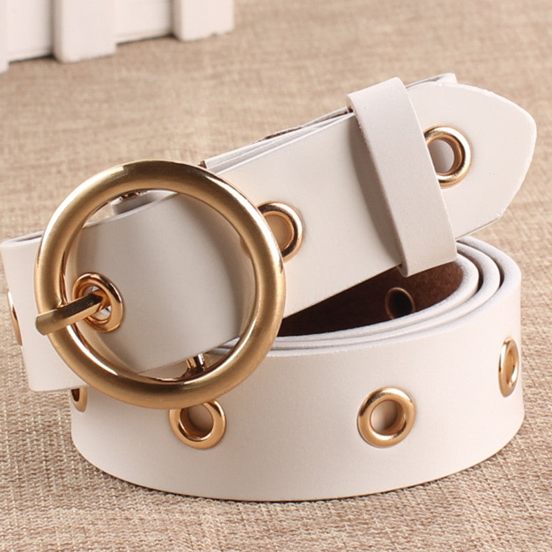 Women's Genuine Leather Belt – Classic Round Buckle, No-Hole Adjustable Fit | Hooriva