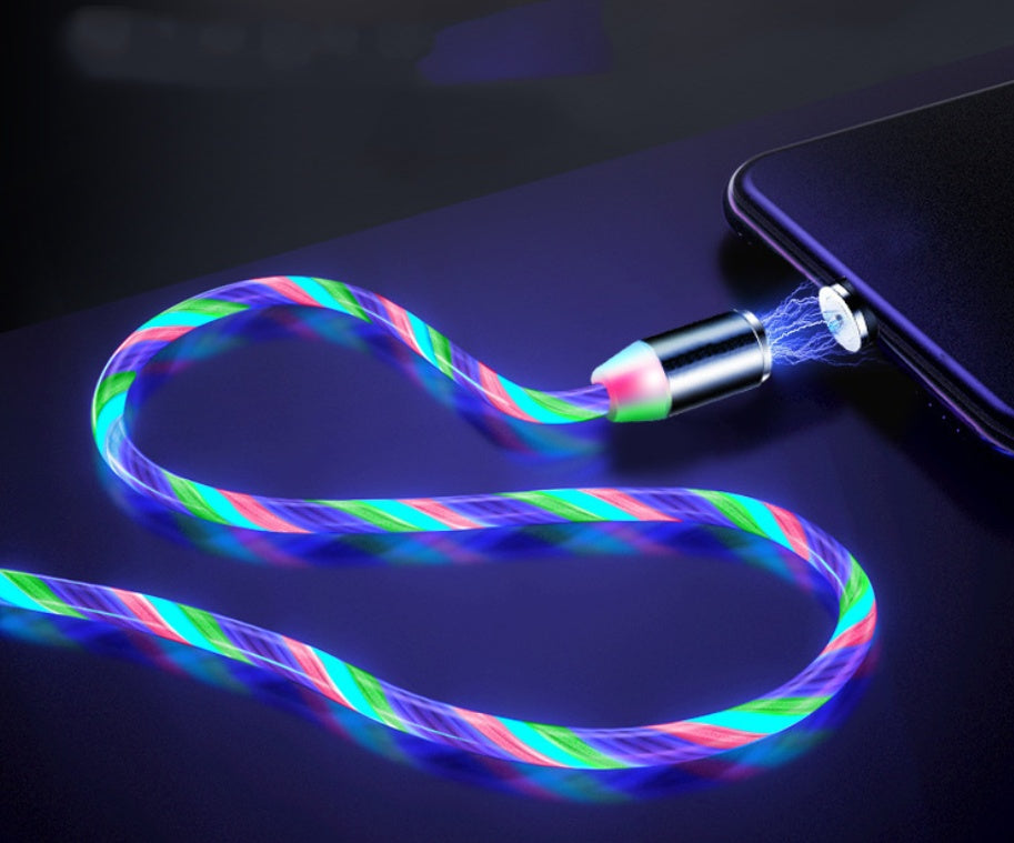 Blue flowing LED magnetic charging cable for iPhone and Android