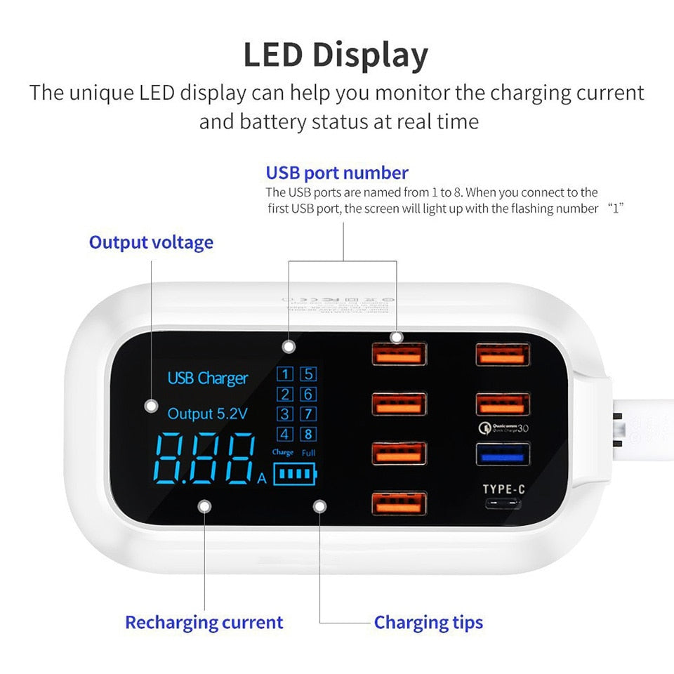 8-Port Quick Charge 3.0 USB Charging Station