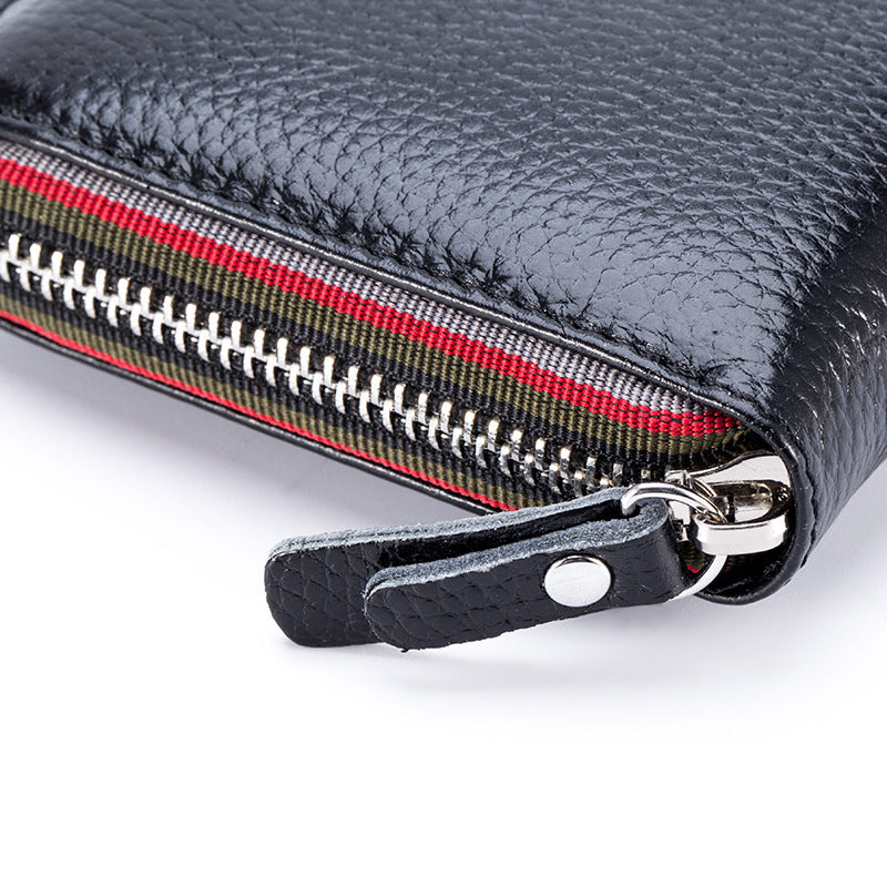 Genuine Leather Zipper Wallet – Multi-Slot Casual Purse for Men & Women