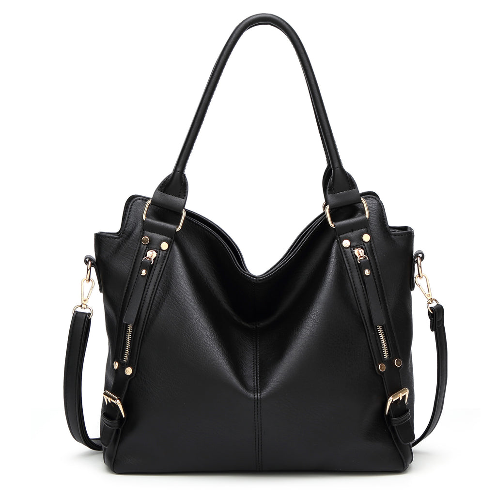 Women's Vintage PU Leather Tote Bag – Large Capacity Shoulder Handbag