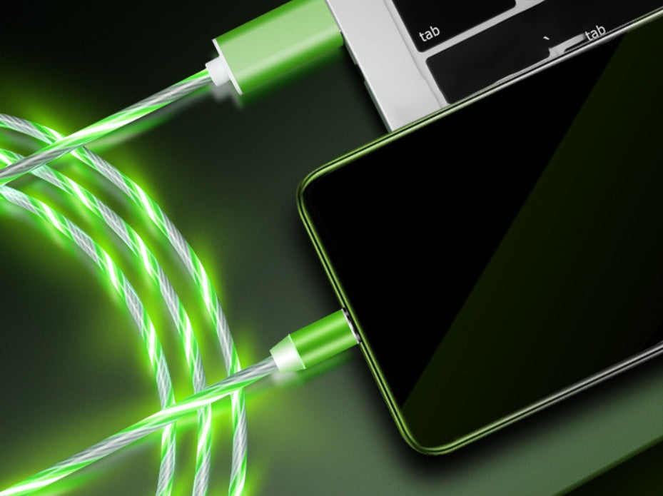 Blue flowing LED magnetic charging cable for iPhone and Android