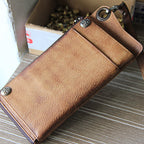 Vintage Genuine Leather Long Wallet | 13 Card Slots, Zipper Pocket & Snap Buttons