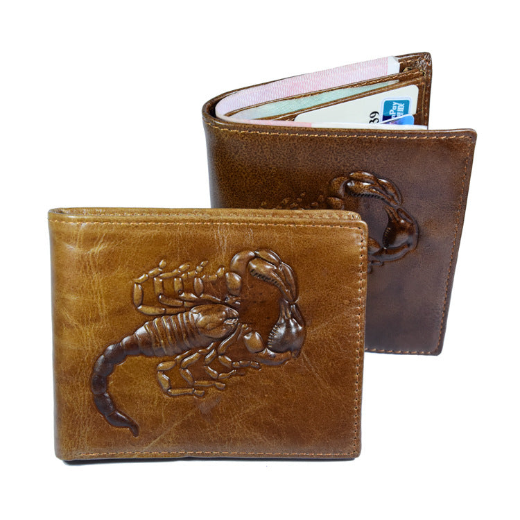 Men's Scorpion Retro Short Business Wallet – Genuine Cowhide Leather Bi-Fold