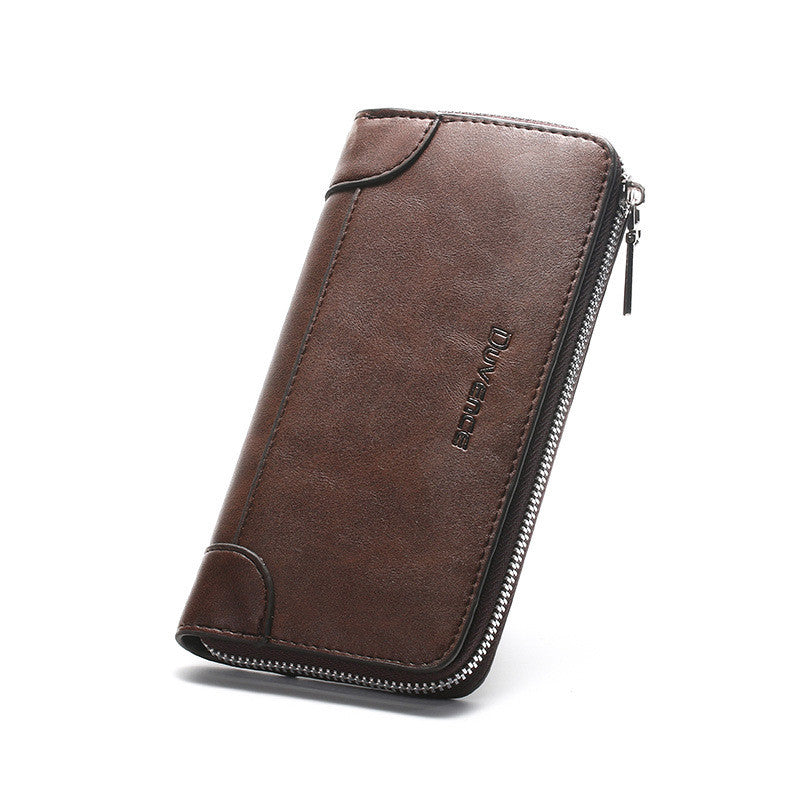 Men's PU Leather Clutch Wallet – Mid-Length Zip Purse with Card & Coin Slots