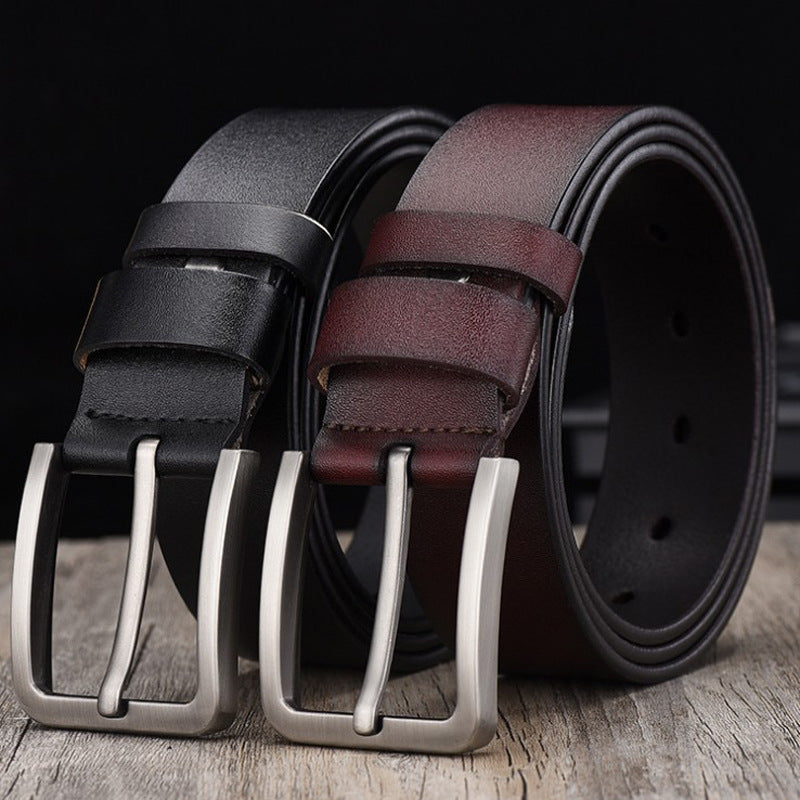 Men's Wide Cowhide Leather Belt – Vintage Pin Buckle | 4 Styles | 105–125cm