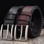 Men's Wide Cowhide Leather Belt – Vintage Pin Buckle | 4 Styles | 105–125cm