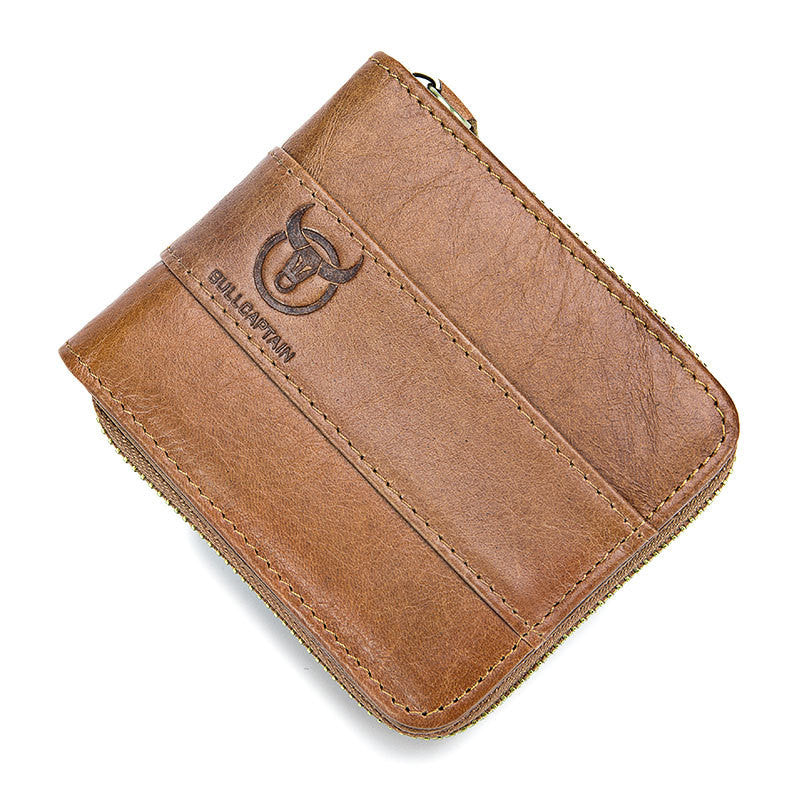 محفظة جلدية قصيرة أفقية من Captain Niu Leather محفظة للعملات المعدنية الكاجوال شهادة قيادة متعددة الوظائف فتحات للبطاقات
