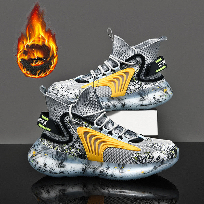 Men's High Top Basketball Shoes – Fly Weave Plush Cotton Trainers