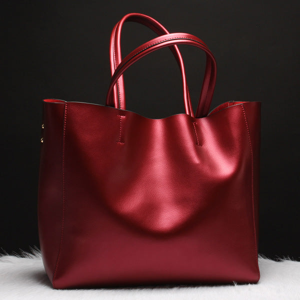 Cowhide Women's Shoulder Handbag — 34x31cm, 3-Way Carry, 5 Colours, Leisure & Work