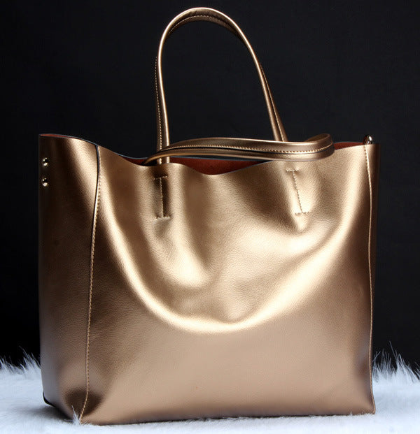 Cowhide Women's Shoulder Handbag — 34x31cm, 3-Way Carry, 5 Colours, Leisure & Work