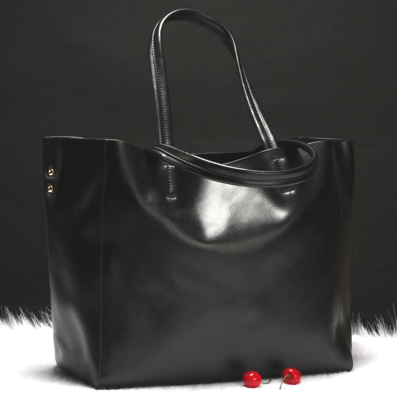 Cowhide Women's Shoulder Handbag — 34x31cm, 3-Way Carry, 5 Colours, Leisure & Work