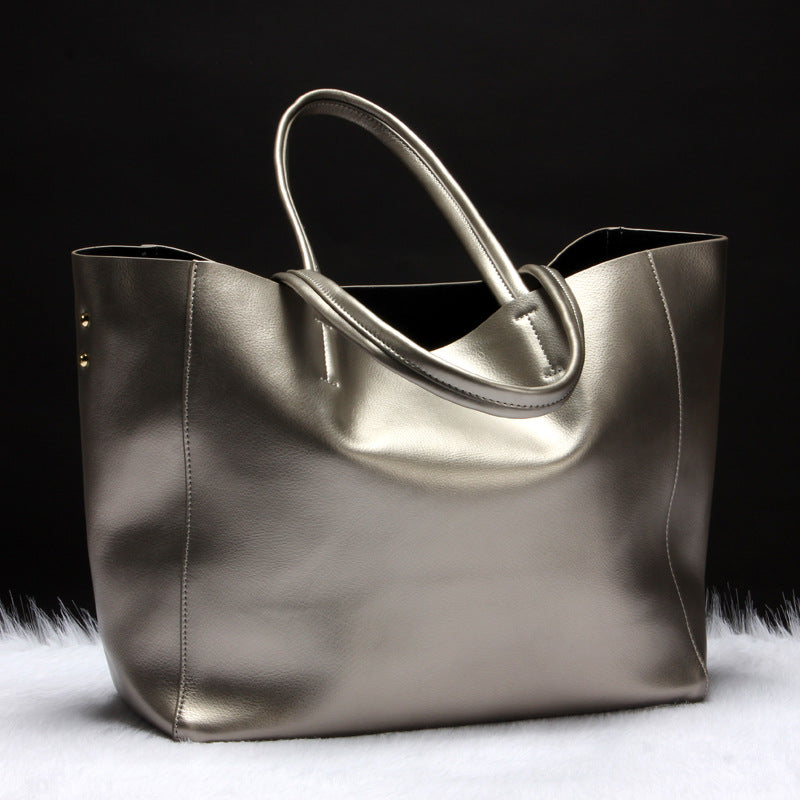 Cowhide Women's Shoulder Handbag — 34x31cm, 3-Way Carry, 5 Colours, Leisure & Work