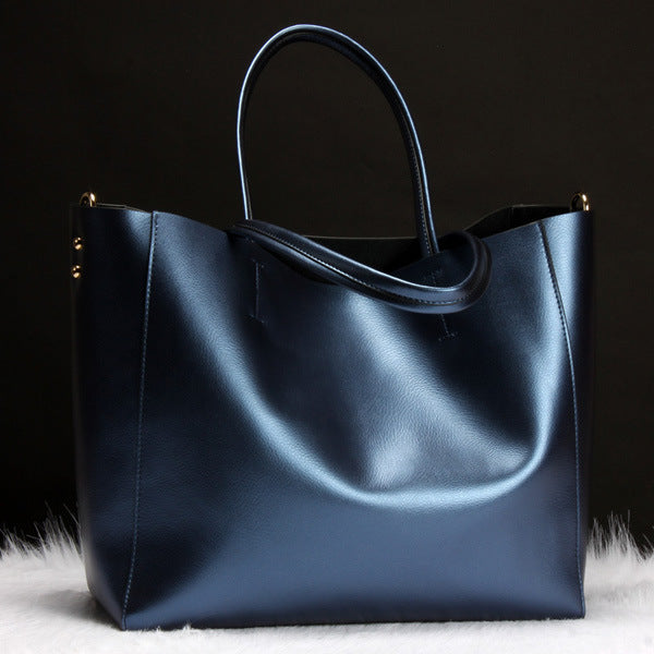 Cowhide Women's Shoulder Handbag — 34x31cm, 3-Way Carry, 5 Colours, Leisure & Work