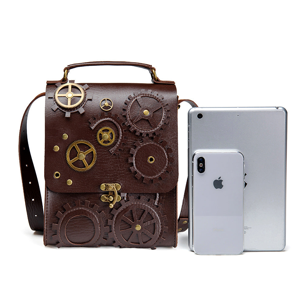 Steampunk Women's One-shoulder Messenger Bag PU Leather Retro Style Round Locomotive Bag