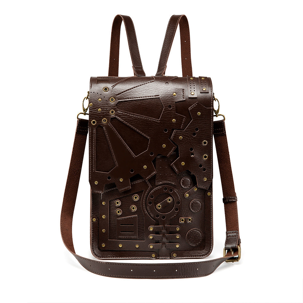 Steampunk Women's One-shoulder Messenger Bag PU Leather Retro Style Round Locomotive Bag