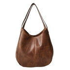 Women's Vintage PU Leather Casual Tote Shoulder Bag – Large Magnetic Buckle Handbag with Zipper