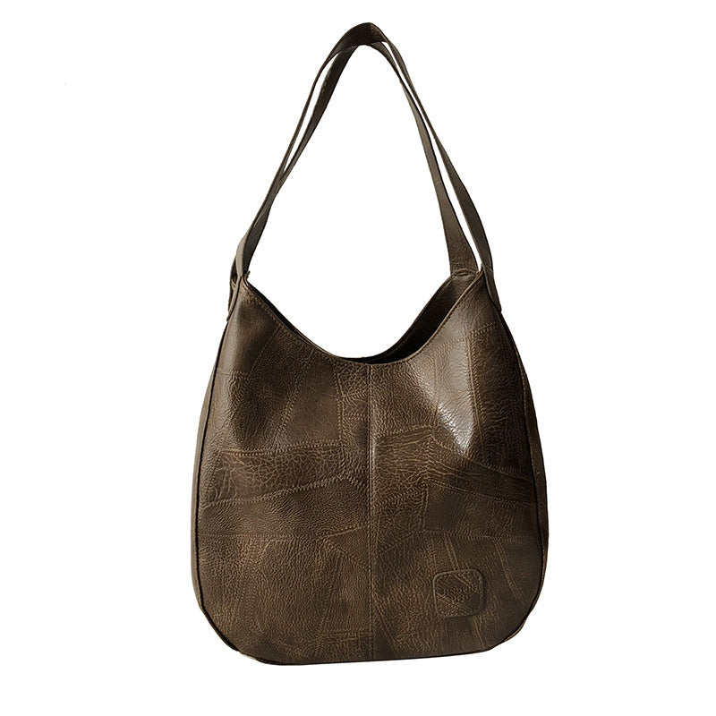 Women's Vintage PU Leather Casual Tote Shoulder Bag – Large Magnetic Buckle Handbag with Zipper