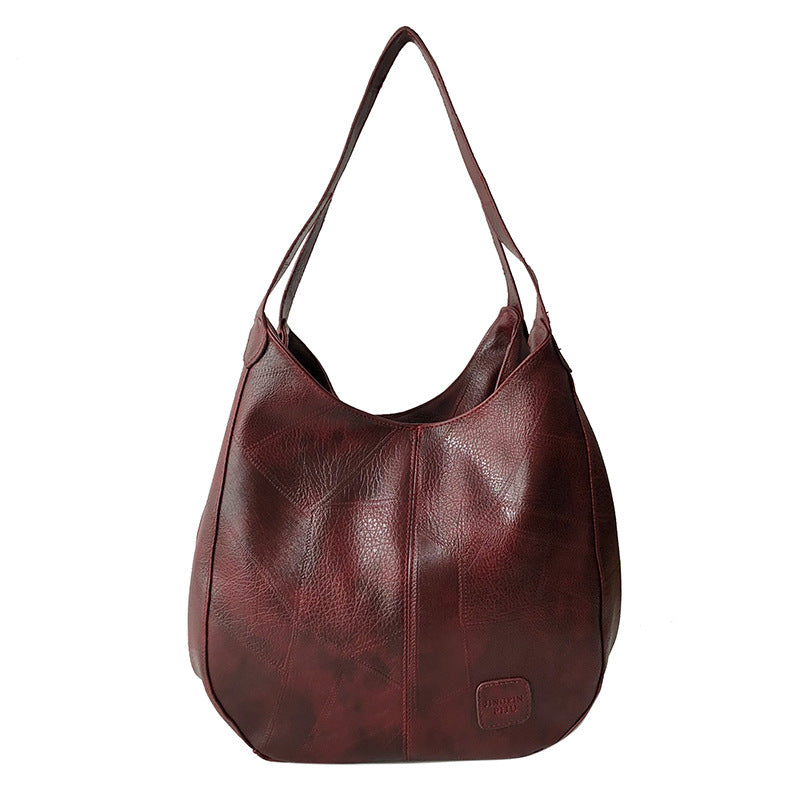 Women's Vintage PU Leather Casual Tote Shoulder Bag – Large Magnetic Buckle Handbag with Zipper