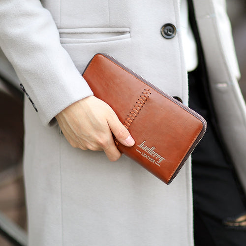 Baellerry Men's Leather Clutch Wallet | Zip-Around Wristlet with Card Slots