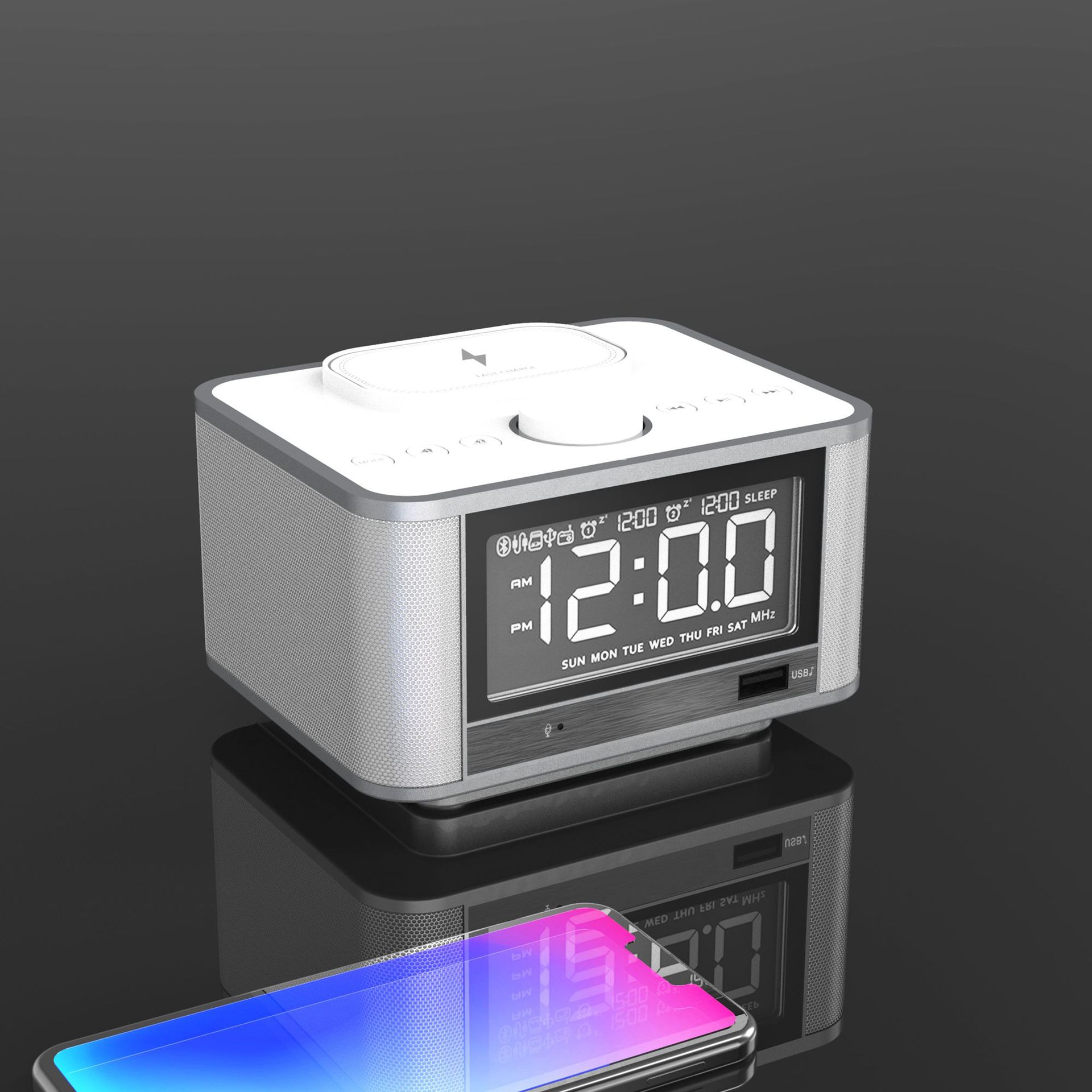 Bluetooth Speaker Alarm Clock | FM Radio + Wireless Charging | 5W+5W Stereo | EU/UK/US