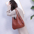 Women's PU Leather Casual Tote Shoulder Bag – Soft Zipper Handbag with Interior Pockets