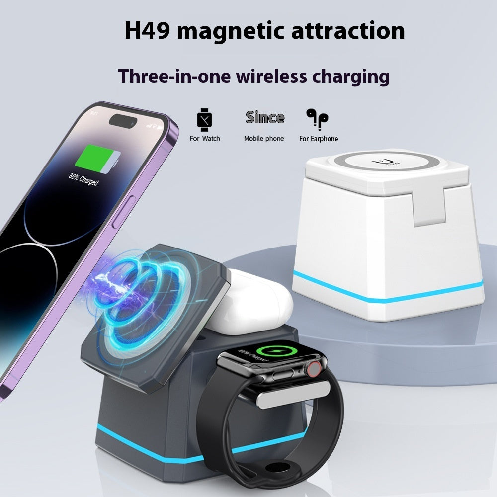 H49 3-in-1 Wireless Charger | 15W Phone, 3W Earphones, 2.5W Watch, Fast Charging