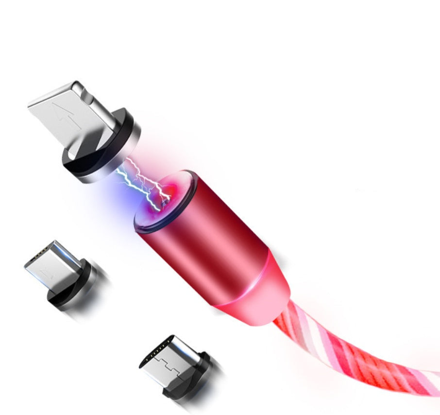 Blue flowing LED magnetic charging cable for iPhone and Android