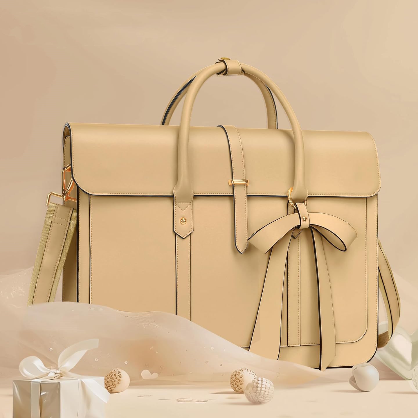 16 Inch Laptop Tote Bag — Bow Detail, Synthetic Leather, 8 Colours, 4-Way Carry
